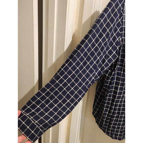 Simply Emma Plus Size 1X Blue Plaid Roll Tab Sleeve Button Down 100% Cotton Top - Picture 4 of 8